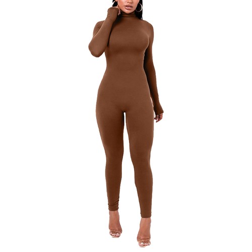 Damen Rollkragen Bodycon Body Jumpsuit Thermo Unterwäsche Base Layer Strampler - Bild 17 von 17