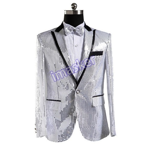 Men Shiny Sequin Jacket Showman Suit Blazer Fancy Dress Carnival Stage Coat Chic - Picture 12 of 31