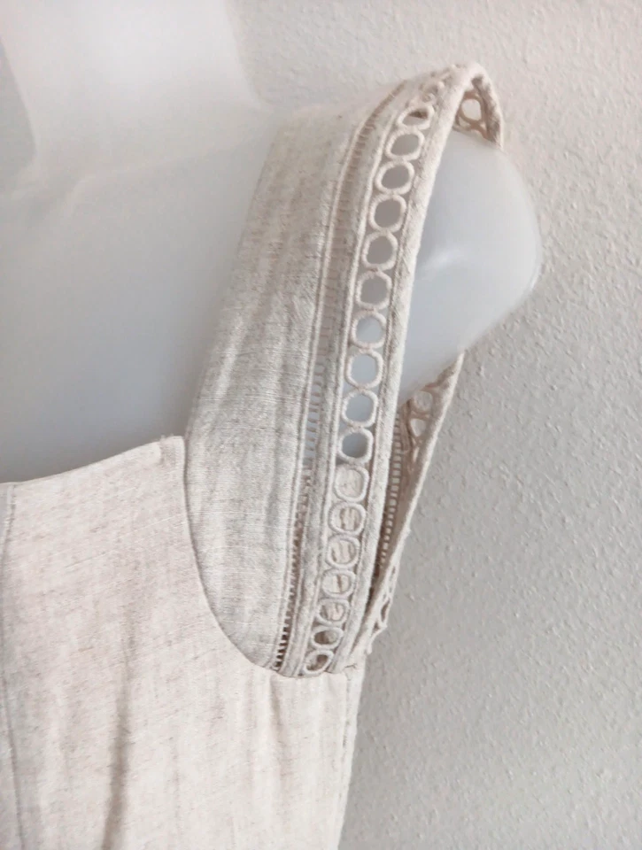 Mono Entro Lino Calado Pierna Ancha Grande Ojales Avena Off White BOHO Viaje Foto 4 de 4