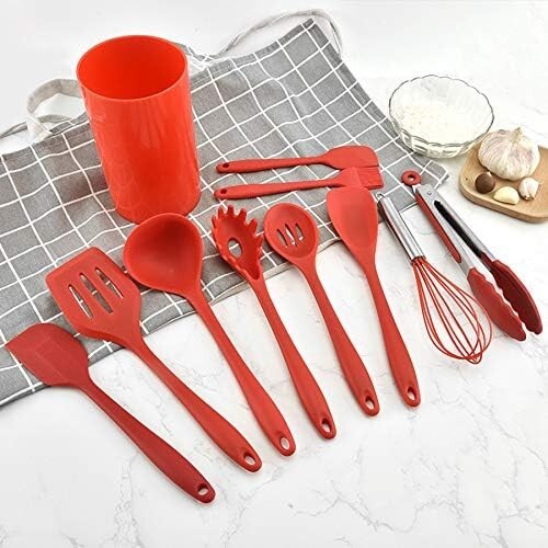 Bezal Kitchen Utensils Set with Holder, 10 Pieces Silicone Cooking Utensil UK