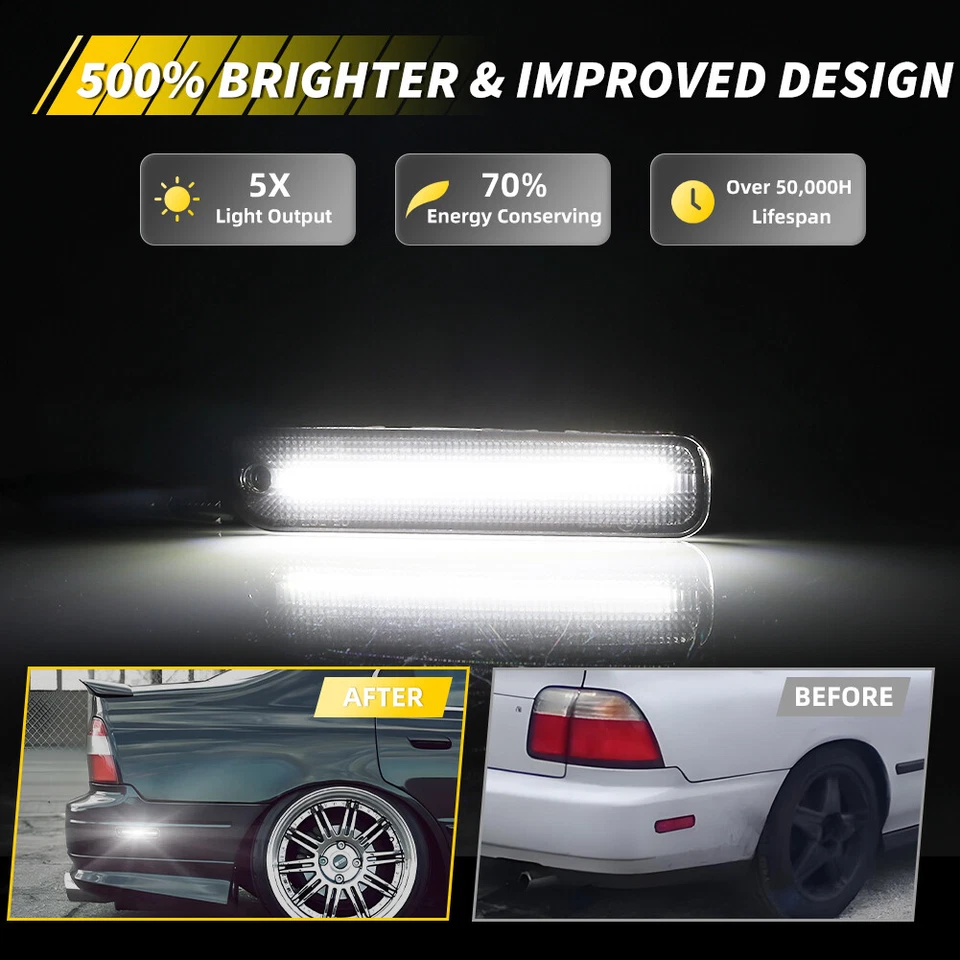 2X Luz de señalización lateral trasera LED blanca humo para 94-97 Honda Accord y 92-96 Prelude Foto 2 de 4