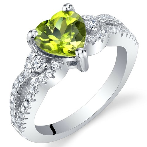 Peridot Sterling Silver Heart Soulmate Ring Sizes 5 to 9