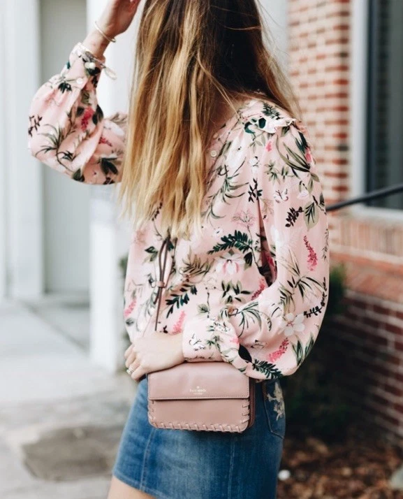 Camicetta Kate Spade floreale botanica manica lunga in rosa cammeo paludoso taglia S