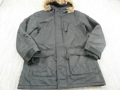 Abrigo Parka Schott NYC Para Hombre Grande Negro Algodón Imitación Piel Con Capucha Aislante Exterior - Imagen 1 de 4