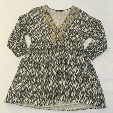 ZARA Embroidered l Mini Dress Tunic Long Sleeve Cream Black  Size Medium