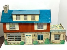 Vtg 1950s Marx Tin Metal Litho Colonial Dollhouse Original Box 2 Story Dormer