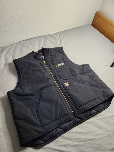 Carhartt Quilted Lined Canvas Vest Mens Size 4XL Black Full Zip Workwear V01 BLK - Picture 2 of 10