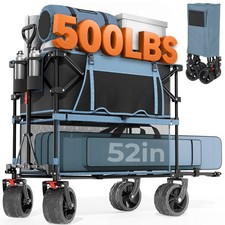 400L Large Capacity Folding Double Decker Wagon with Brakes 50" Extra Long Cart