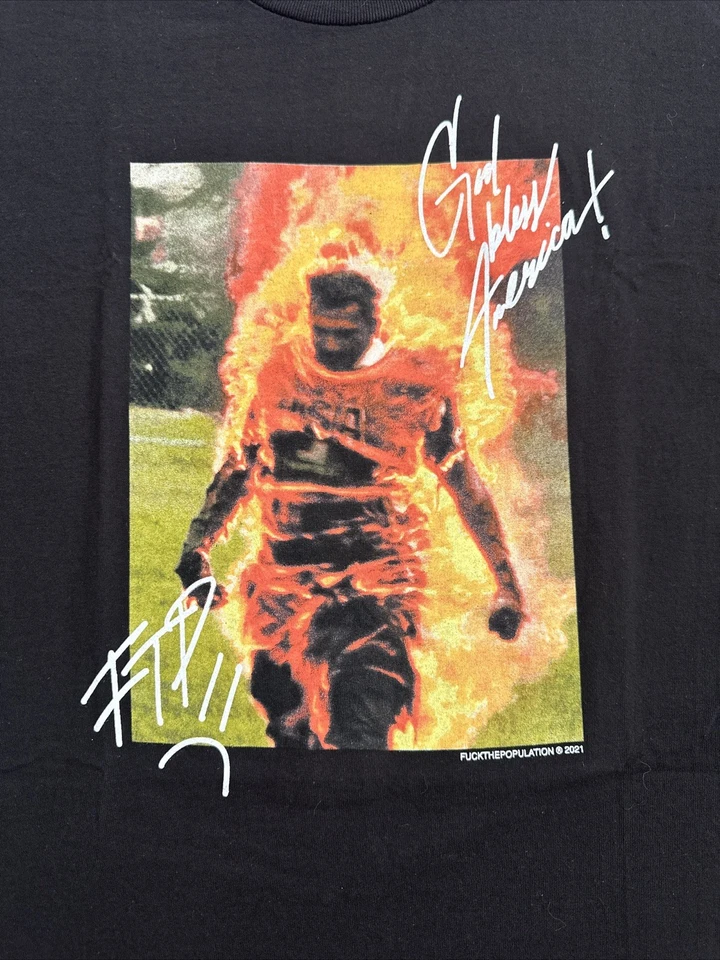 FTP God Bless America Self Immolation Tee Size Large Black USED 2021 - Image 2 of 4