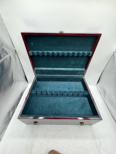 Cassettiera portaoggetti vintage Wallace argenteria legno posate teal - Foto 5 di 16