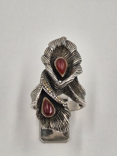 Schöner Granat Ring Cabochen Schliff 925 Silber