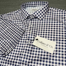 NWT Collars and Co Shirt Polo Dress Collar Gingham Plaid Mens Large Short Sleeve