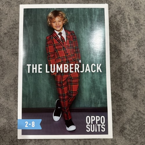 Opposuits Boys Size 6Y Kids Christmas Suit Jacket, Pants & Clip On Tie Red Plaid - Picture 7 of 11