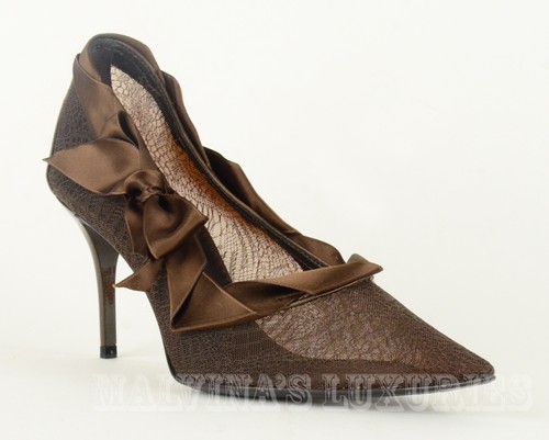 SUMPTUOUS STELLA MCCARTNEY SHOES MESH & SATIN BROWN PUMPS sz 37.5 / 7.5 - Picture 2 of 14