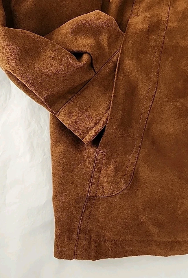 De Colección Haggar Para Hombre Grande Imitación Gamuza Chaqueta Bombardero Marrón Cremallera Completa Informal Retro Regalo Foto 4 de 4