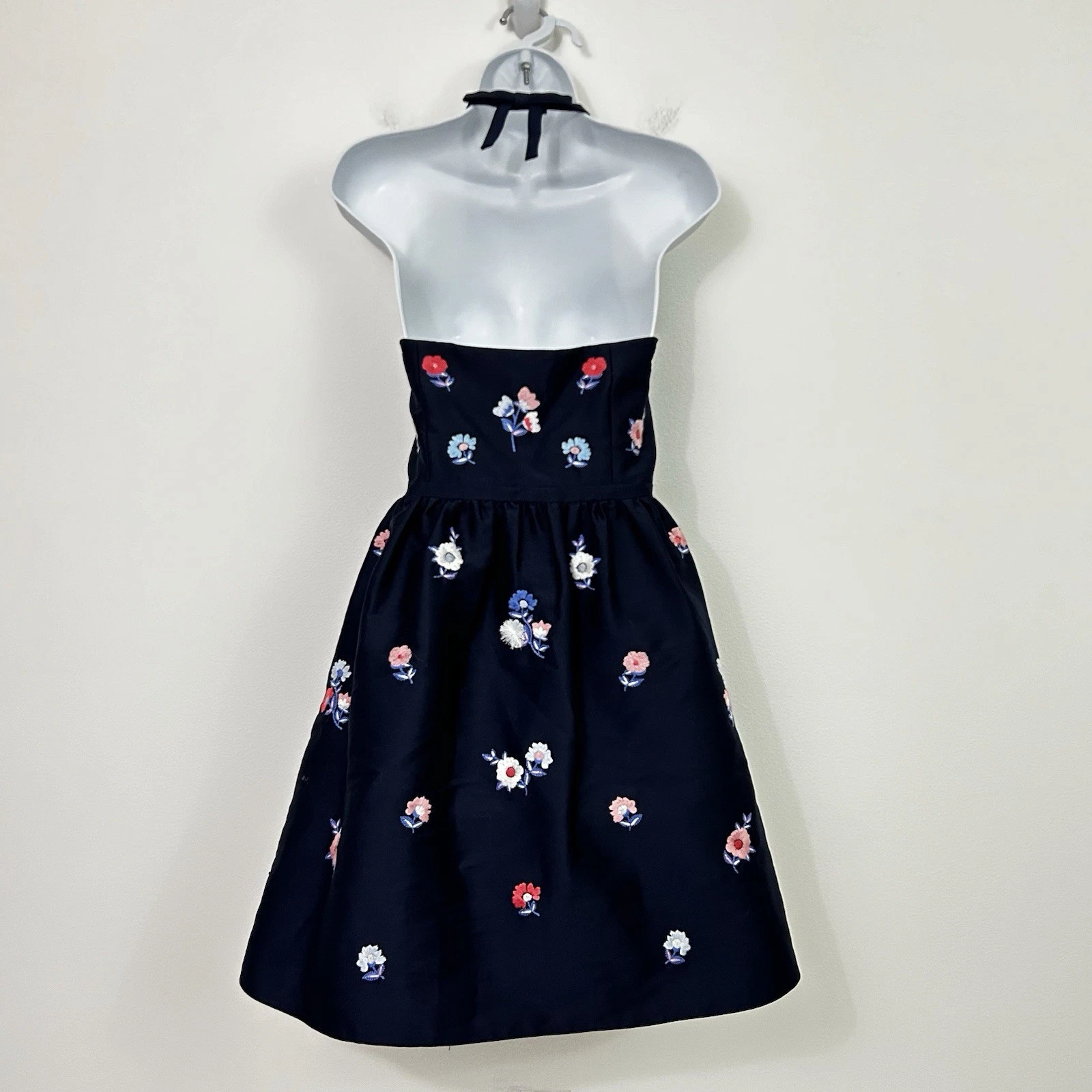 Mini Abito Kate Spade New York Taglia 8 Pom Ricamato Halter Blu Navy