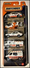 Matchbox 5 Pack Rescue V [ BMW Police, Helicopter, Capri, Scania & Ambulance]