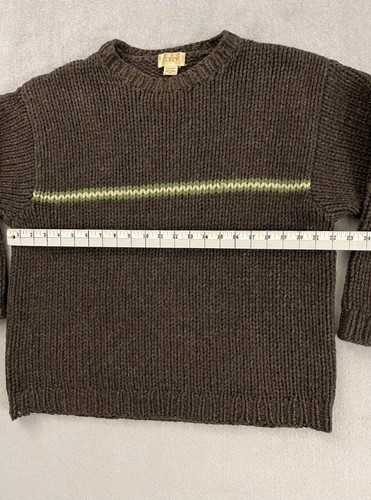 Vintage 90's J CREW Chunky Hand Knit Chest Stripe Brown Wool Sweater Medium - Picture 5 of 11