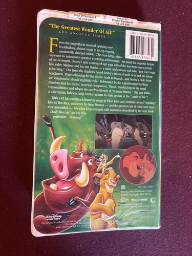 The Lion King Walt Disney VHS 1995 Masterpiece Edition - Picture 2 of 3
