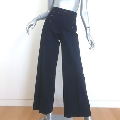 Vintage Celine Wide Leg Sailor Pants Navy Wool-Cashmere Size 40