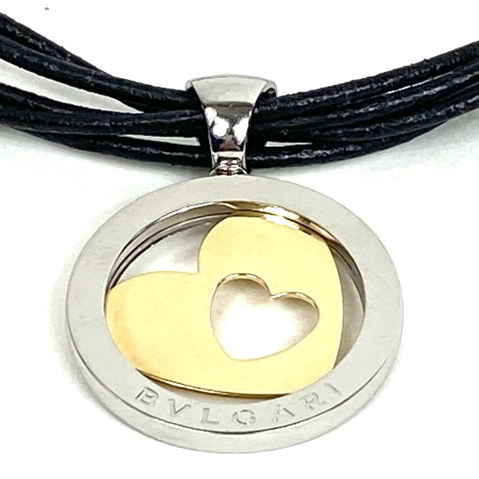 Collar Bvlgari Bulgari Tondo Oro Amarillo 18K y Acero Corazón Colgante Multi Cordón Foto 2 de 4