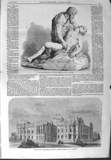 Original Old Antique Print 1858 GMedal Sculpture Architecture National Gallery