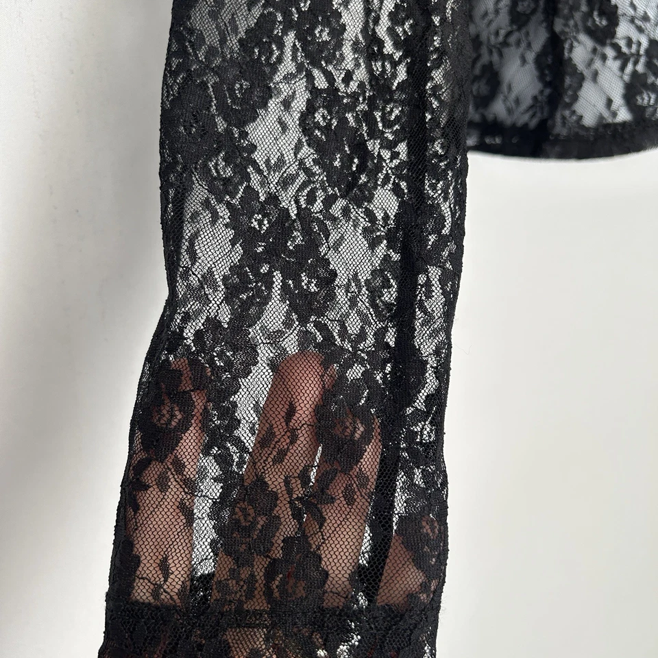 Top Babydoll Whimsigoth Malla Transparente Y2K Mediano Bruja Floral Oscuro Encaje Corbata Frontal Foto 3 de 4