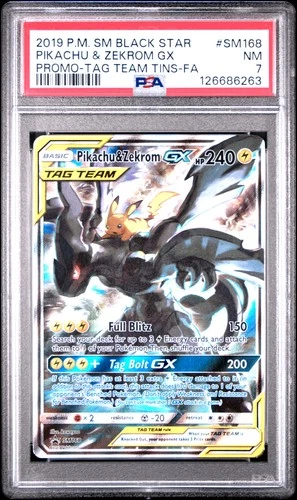 PSA 7 Pikachu & Zekrom Gx #SM168 2019 Pokemon Sm Black Star Promo 126686263