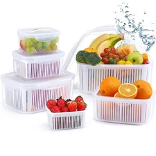 Larger Fruit Vegetable Produce Storage Saver Containers with Lid & Colander 5...