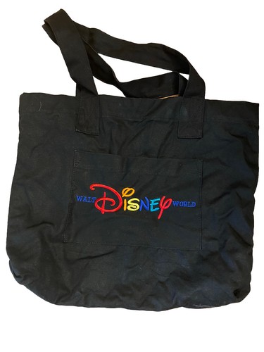 Vintage Walt Disney World Large Black Canvas Tote Bag With Embroidered Logo
