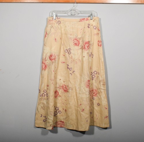 Maxi Falda Lauren Ralph Lauren Crema Floral Botón Frontal Lino Casa de Campo Talla 10 - Imagen 2 de 3