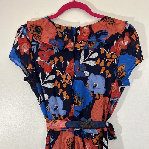 Gabby Skye Sz 6 Chiffon Floral Faux Wrap Midi Dress Ruffle Hi-low Tropical Beach - Picture 4 of 16