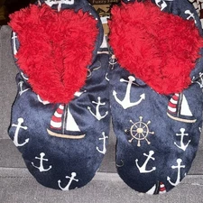 Lazy One Womens Slippers Sz M Classic Nautical Fuzzy Feet Non Slip NWT