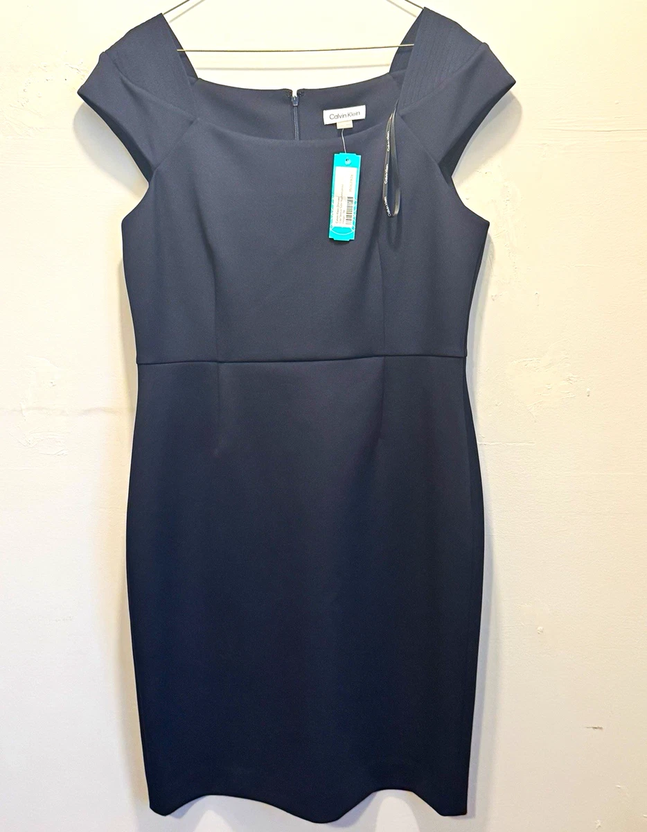 calvin klein navy blue dress sleeveless Calvin Klein Stretch Crepe Sleeveless Sheath Dress Navy Blue or Gray - Size 10 - NWOT