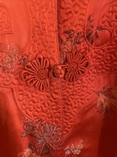 Vintage vintage silk satin red embroidered and padded robe About 40 Inches Long