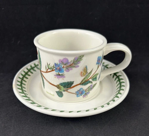 Portmeirion Botanic Garden Flat Drum Coffee Tea Cup and Saucer Set Speedwell