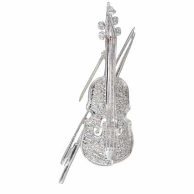 Three-Dimensional Violin Sparkling Pave Set Simulated Sapphire Premium Brooches