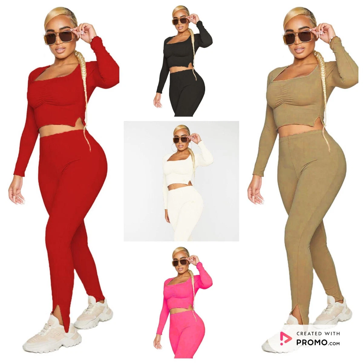 Women Ladies PLT Shape Top&Bottoms 2pcs Set Loungewear Yoga Suit Gym  Tracksuit