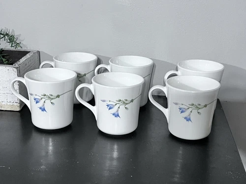 6 VTG Corning Ware Blue Dusk Coffee Tea cups mugs Blue Flower MADE IN USA