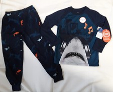 NEW Wonder Nation 2-Pc Shark Glow-in-the-dark Pajama Sleep Set Boy's Sz XS 4/5 