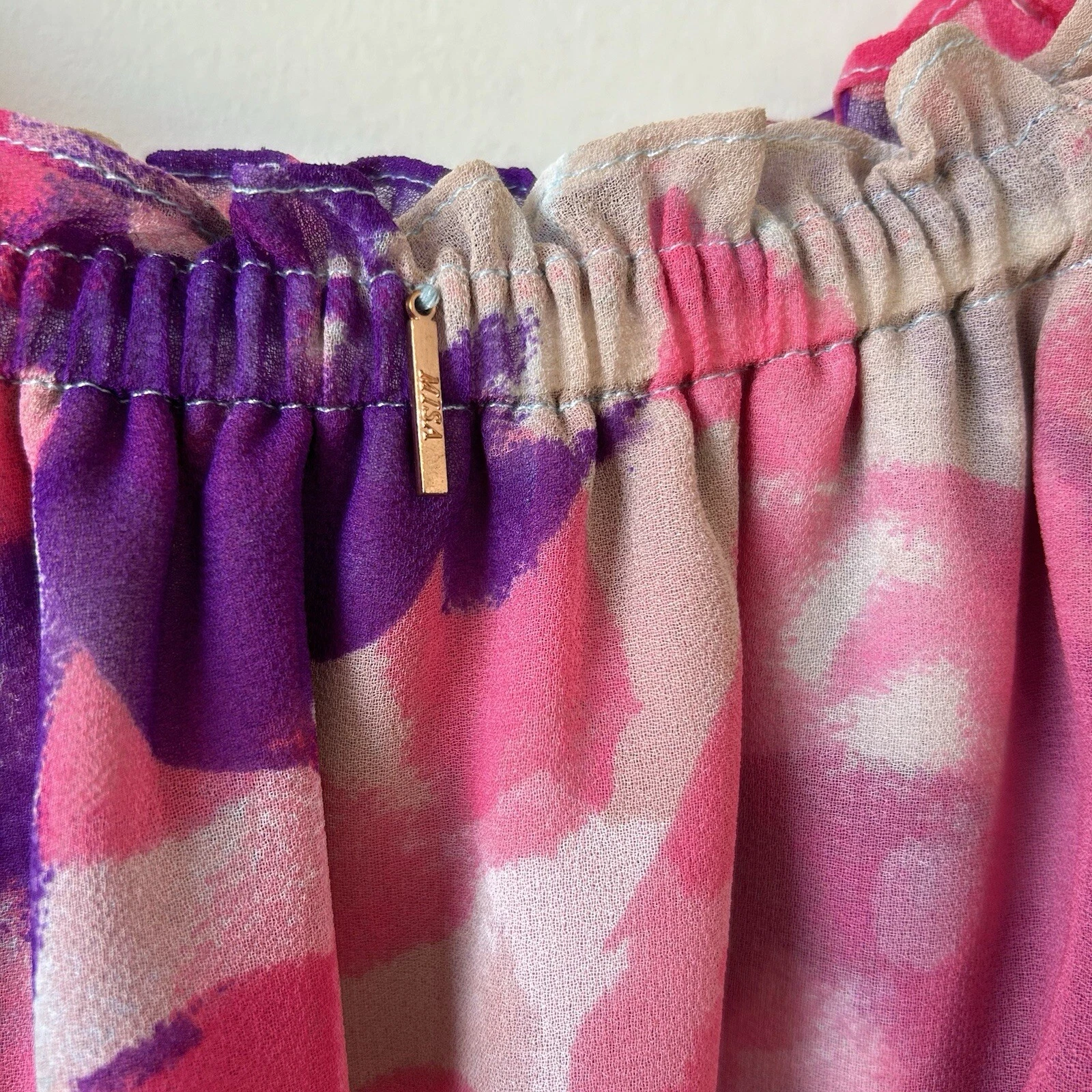 PALM ANGELS MISA Los Angeles Isella mini abito floreale con volant taglia S rosa blu multi floreale divertente