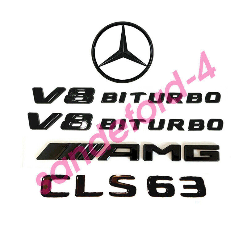 CLS63 AMG V8 BITURBO Rear Star Emblem Black Badge Combo Set for 