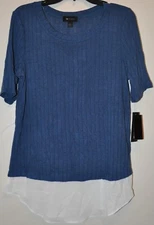 AB Studio Women's Blue Short Sleeve Mock Layer Sweater Size L