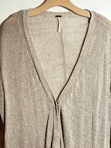 Free People EUC Natural 100% Linen Tunic Slouchy Cardigan Sweater Top Light Sz M - Picture 2 of 7