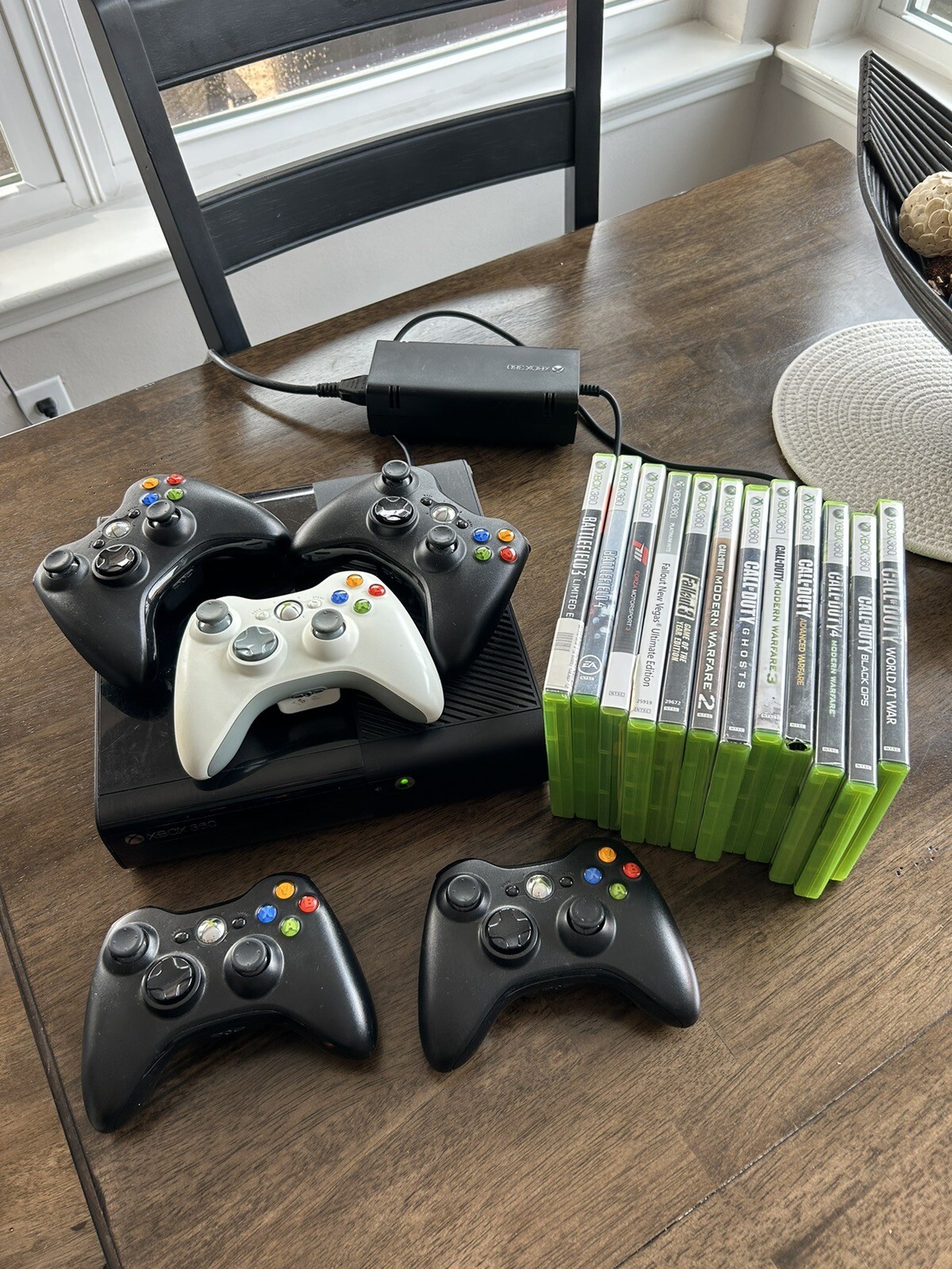 Xbox 360 E 250GB Console Model 1538 Complete Set 5 Controllers 12 Games