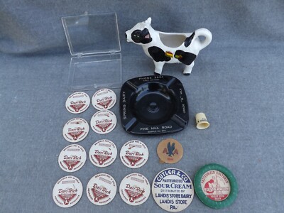 Vintage Lot of 16 Cloister,Dairy Ashtray,Cow,Cutler,AA Cream,Dari-Rich Cap,Lid