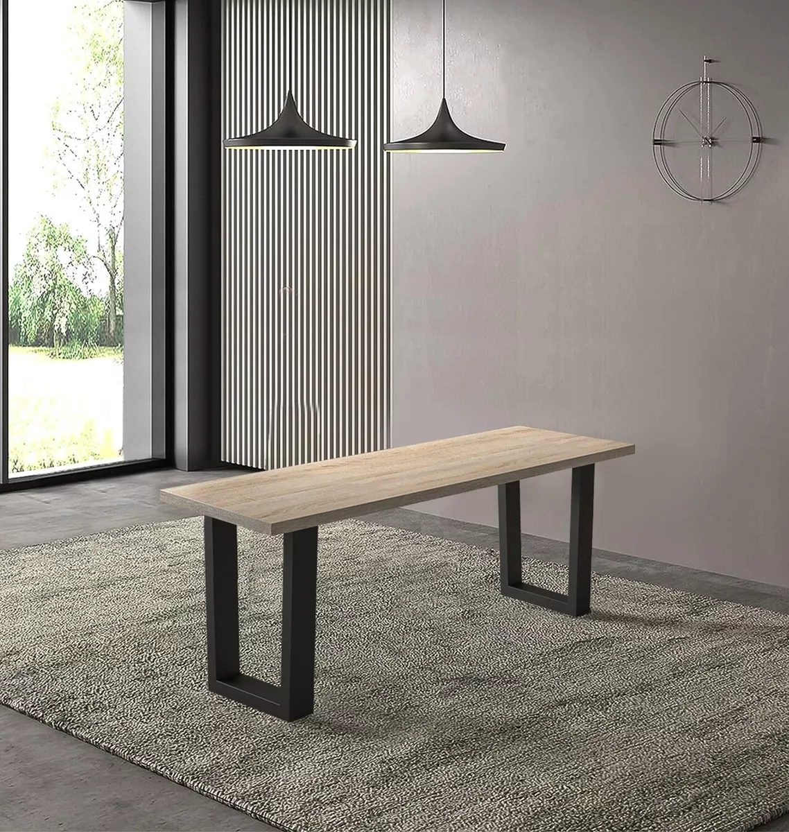 100cm Wooden Dining Bench Black Metal U Shaped Legs Kitchen Industrial Style