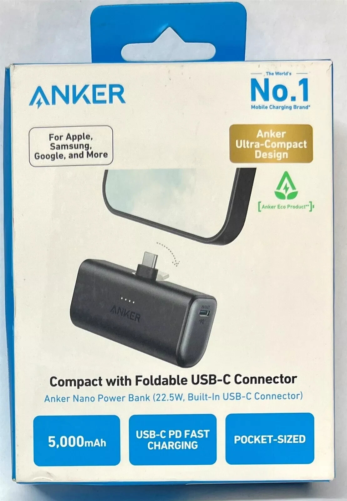 Anker Nano Power Bank with Built-In Foldable USB-C Connector for Phones