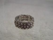Silvertone Rhinestone Stretch Ring  Stretch Size 6.5-8 D18 