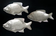FISH SHAPED PEWTER TRAY PLATTER SERVING DISH 13 1/2" L x 7 1/2" W SET OF THREE